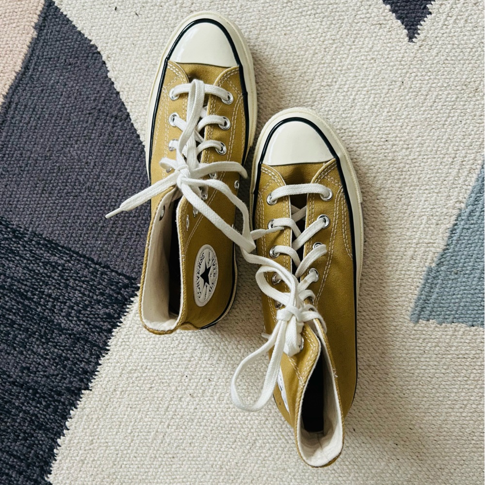 Converse High Top Sneakers in Mustard Yellow and White - Picture 4 of 6